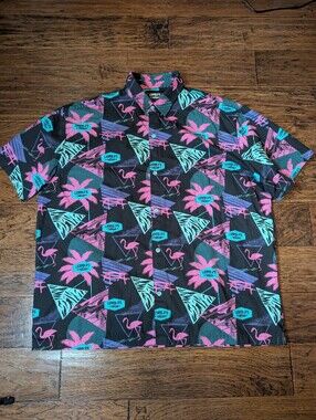 Leopold's Tavern Retro Flamingo Palm Button Down Shirt Size 2XL